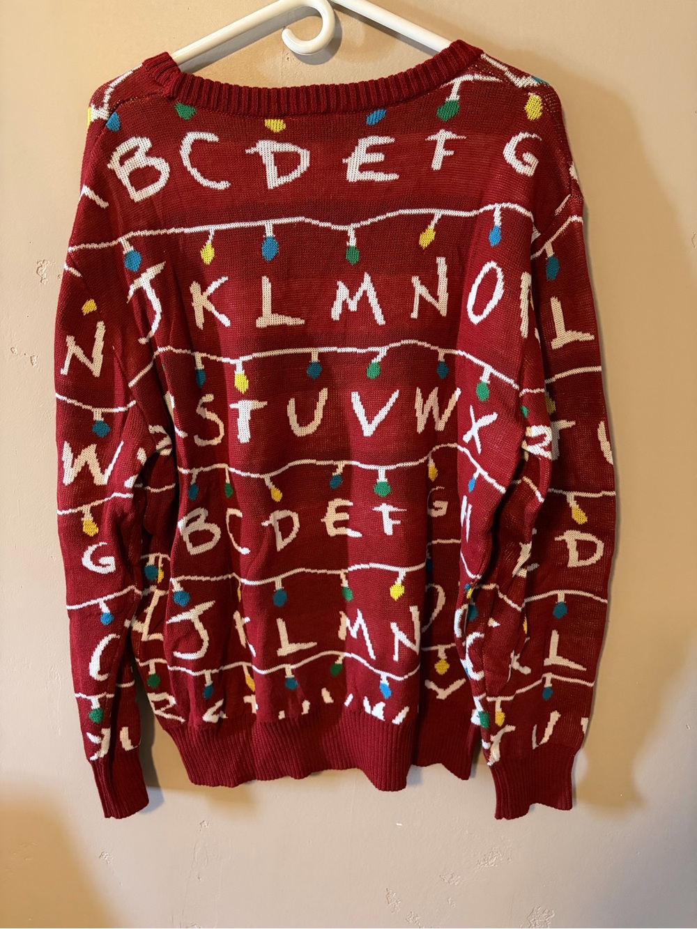 Unisex Stranger Things Red Alphabet String Light Crewneck Christmas sweater